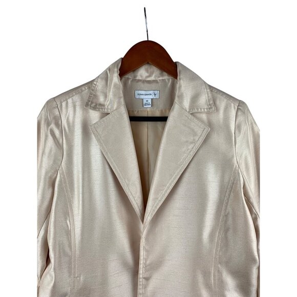 Susan Graver XS Womens Blazer Jacket Satin Look Polyester Beige - Picture 3 of 5